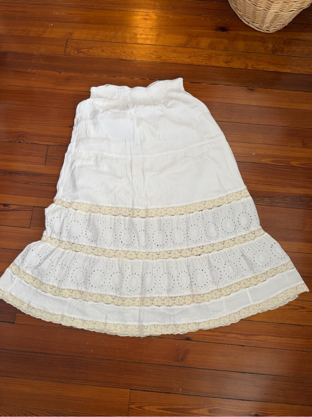 Style & Co. White Eyelet Maxi Skirt with Cream Lace Bands
